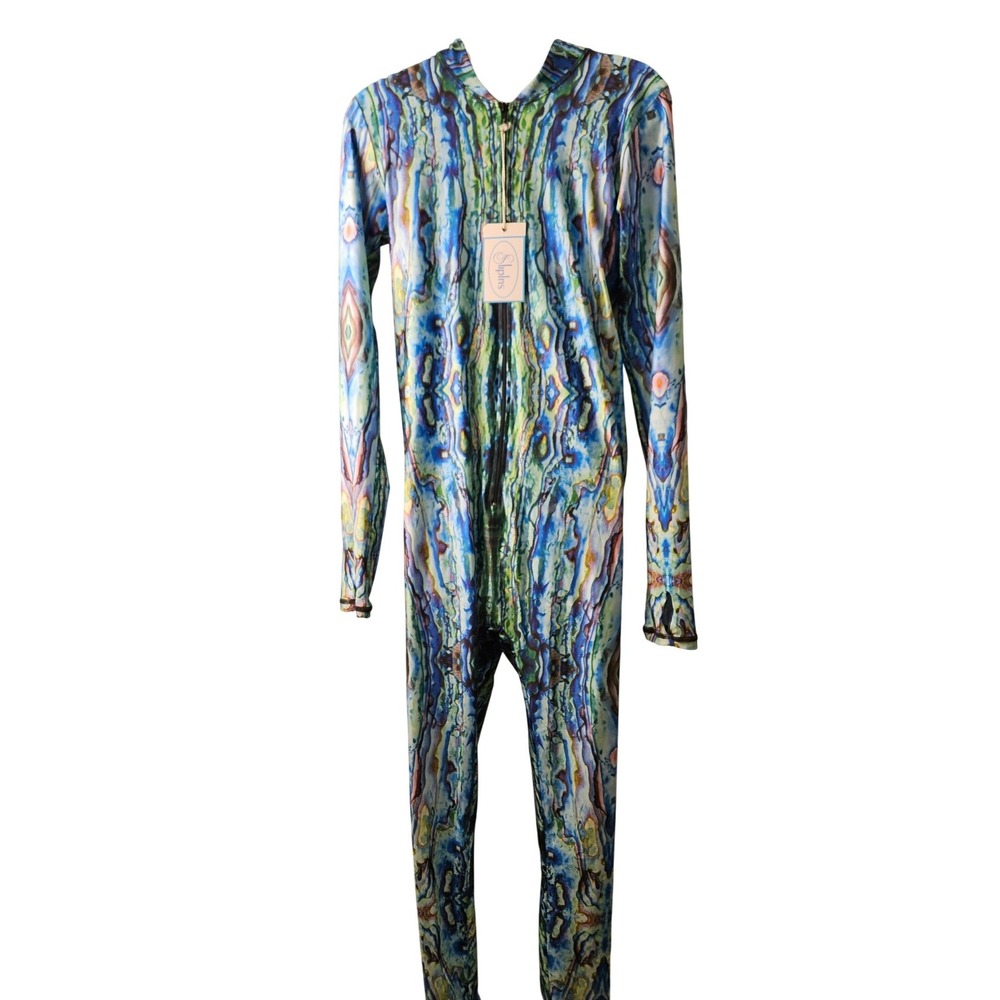 Slippins Long Sleeve Skinsuit Women OS Multi Color NWT Abstract Zip up - Picture 6 of 6
